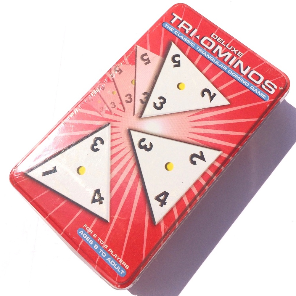 Deluxe Tri-Ominos Tin The Classic Triangular Domino Game by Pressman Toy sealed